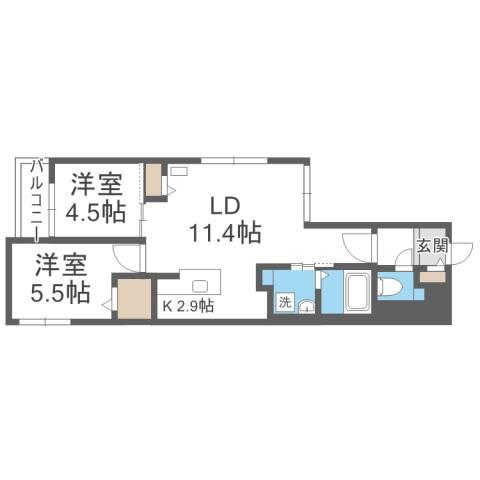 ブランシャールALAIN琴似(2LDK/2階)の間取り写真