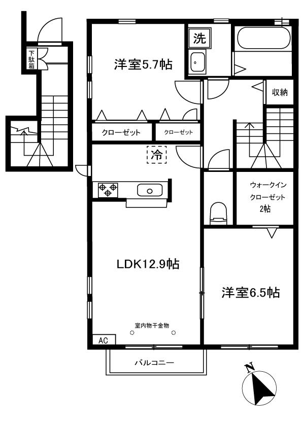 カトレア(2LDK/2階)の間取り写真