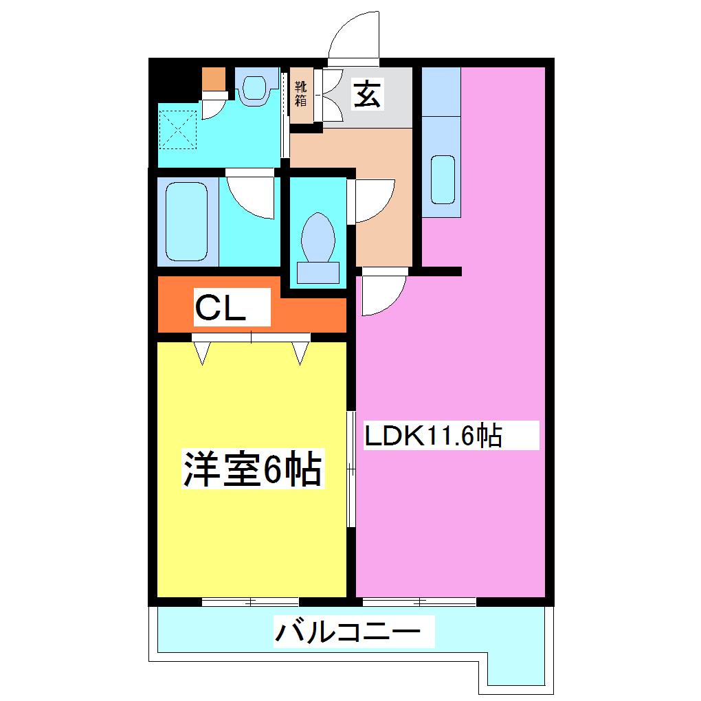 アシェレル(1LDK/1階)の間取り写真