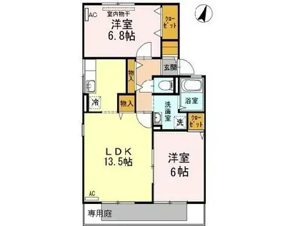 ハイカムール泉都町 B棟(2LDK/2階)の間取り写真