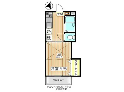 チェリーハウスパートII(1K/2階)の間取り写真