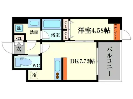 プレジオ難波ASIAN(1DK/14階)の間取り写真