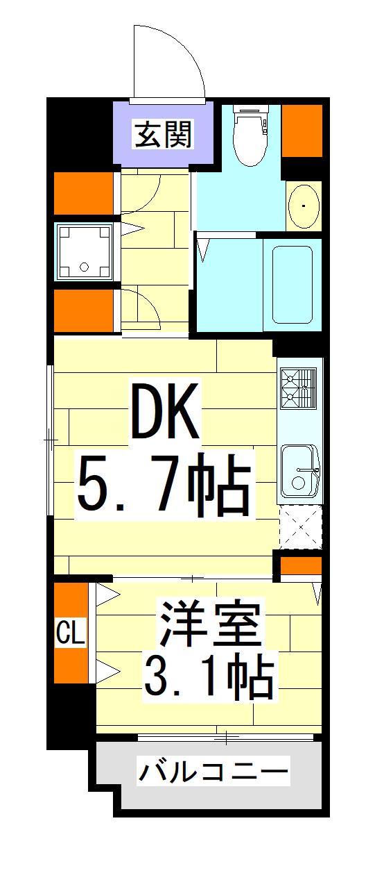 サニーハウス南堀江(1DK/9階)の間取り写真