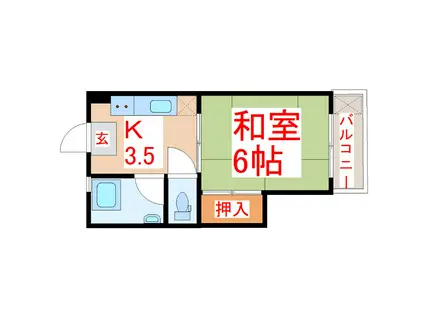 ベルフロウ東谷山(1K/3階)の間取り写真