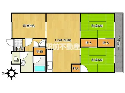 大曲ハイツ(3LDK/5階)の間取り写真