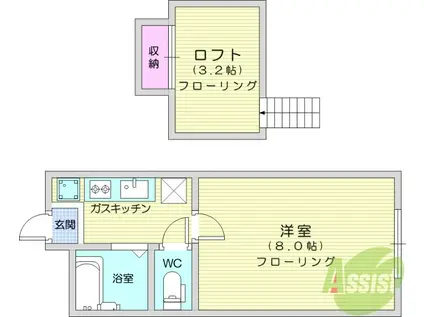 ヒルトップN(1K/2階)の間取り写真