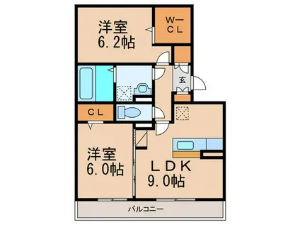 ボヌール(2LDK/2階)の間取り写真