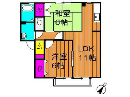 ソレジオ浜中A棟(2LDK/2階)の間取り写真