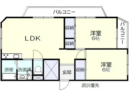エバーグリーン大輪(2LDK/3階)の間取り写真