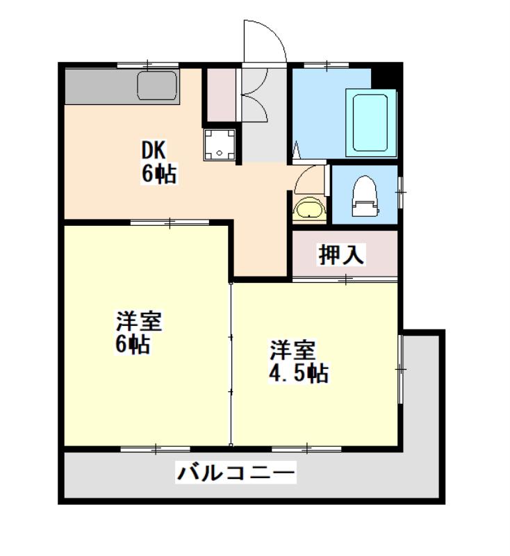 トパーズ東谷山(2DK/4階)の間取り写真