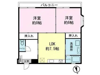 ロイヤルパレス徳倉(2DK/2階)の間取り写真