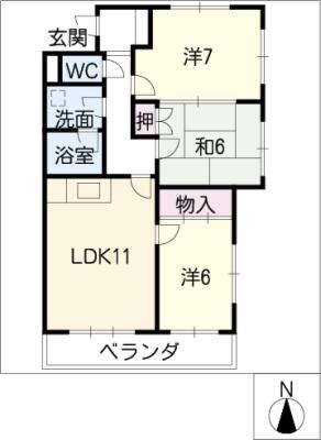 レジデンス赤池(3LDK/2階)の間取り写真
