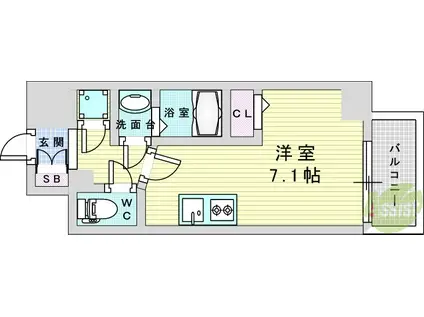 ファーストフィオーレ大阪ウエストウェルビング(ワンルーム/7階)の間取り写真