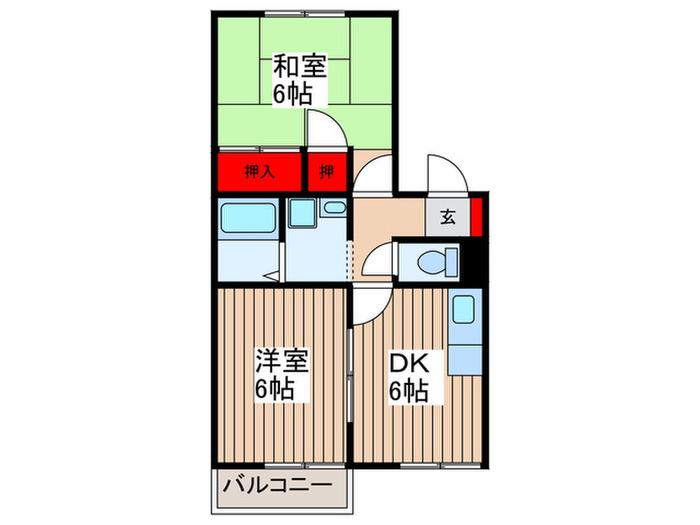 ヤンロゼII(2DK/1階)の間取り写真