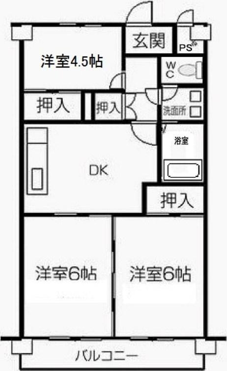 菊川サンハイツ(3DK/2階)の間取り写真