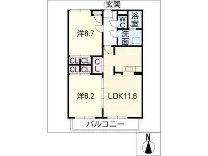 トレインロード(2LDK/2階)の間取り写真