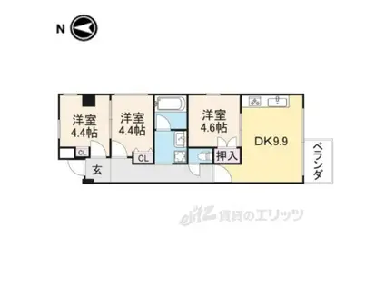 レオン光善寺Ⅱ(3DK/3階)の間取り写真