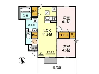 アネックスパル自由が丘(2LDK/1階)の間取り写真