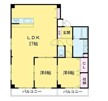 レジデンスヤマザキII(2LDK/3階)の間取り写真