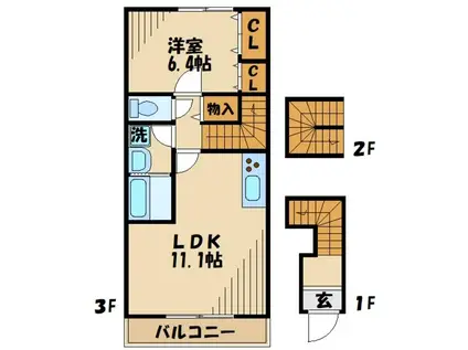 クリザンテームII(1LDK/3階)の間取り写真