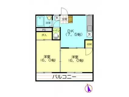 クリア・ステージ(2DK/1階)の間取り写真