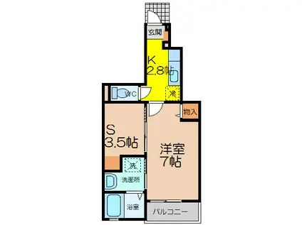 ピュアライヴ V(1K/1階)の間取り写真