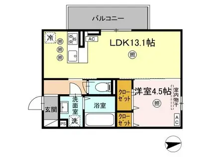 グランツェーレ鷹辻(1LDK/2階)の間取り写真