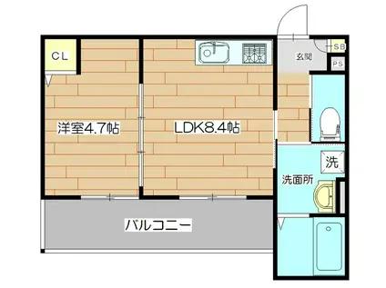 高槻市赤大路共同(1LDK/3階)の間取り写真