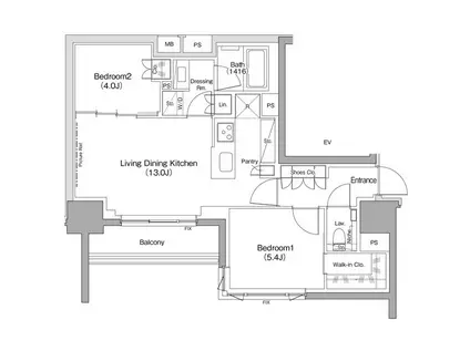 ザ・パークハビオ滝野川(2LDK/4階)の間取り写真