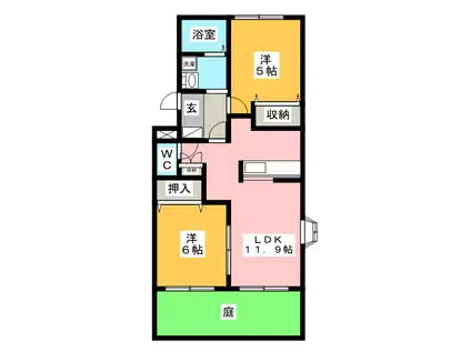 CRYSTAL(2LDK/1階)の間取り写真