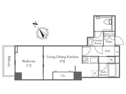 京葉線 八丁堀 リバービュー リフォーム済(1LDK/30階)の間取り写真