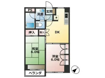 小宮キザキコーポ(2DK/2階)の間取り写真