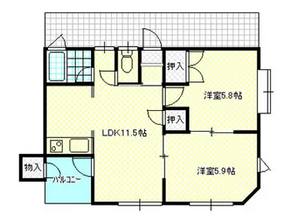 シャトゥK・T(2LDK/2階)の間取り写真
