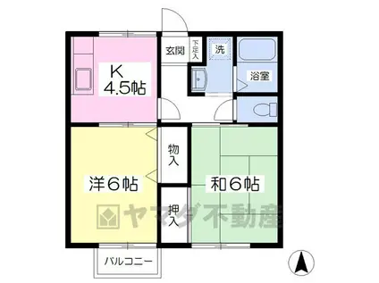 バンブーヴィラB棟(2DK/2階)の間取り写真