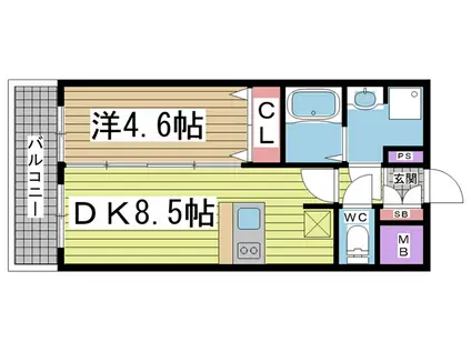 プレサンスKOBEアモーレ(1DK/11階)の間取り写真