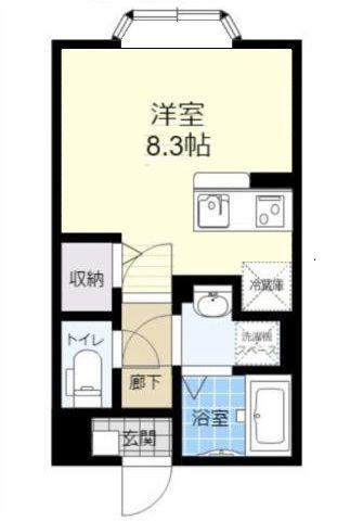 イーストヒルズB棟(1K/2階)の間取り写真