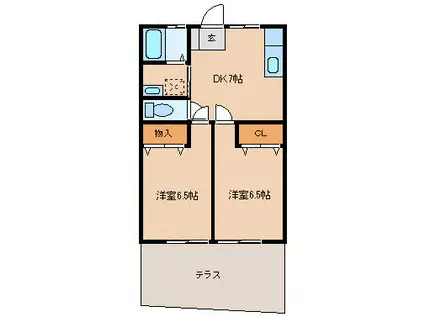 サングレイス小池原(2DK/1階)の間取り写真