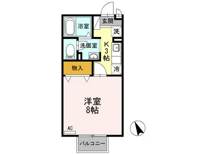 ジュネス院南 B棟(1K/1階)の間取り写真