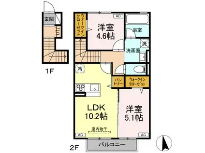 福島交通飯坂線 笹谷駅 徒歩4分 2階建 新築(2LDK/2階)の間取り写真