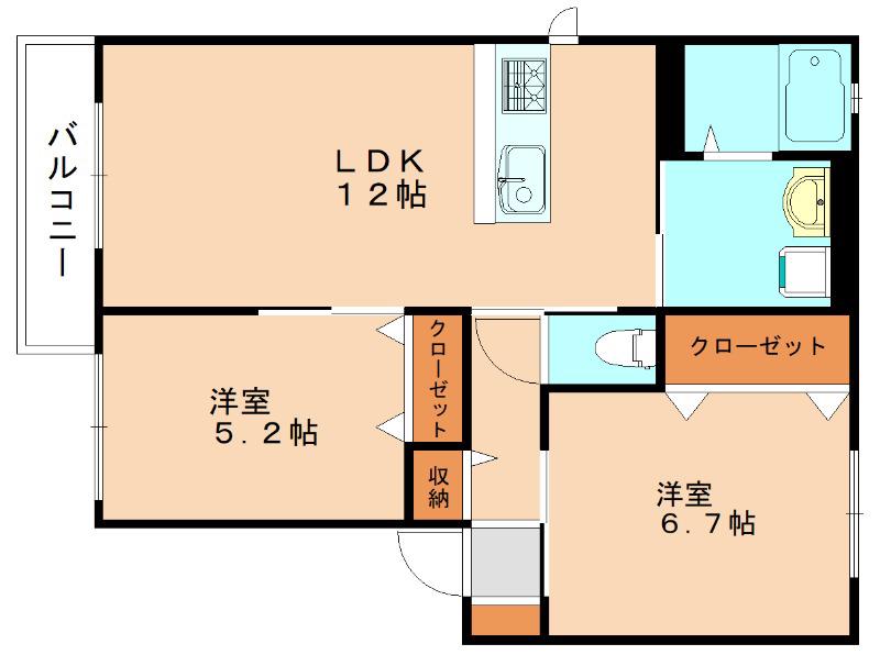 LIBRA D棟(2LDK/2階)の間取り写真