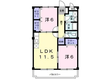 パレスインビレッジII(2LDK/2階)の間取り写真