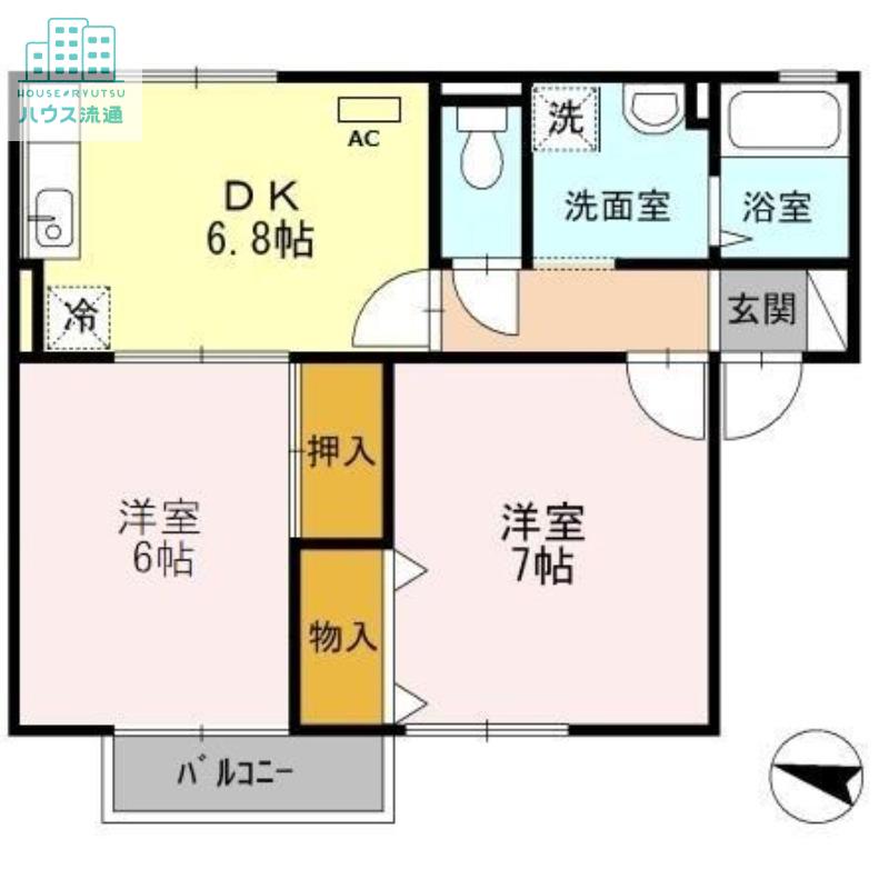 ロイヤルガーデン永田C(2DK/1階)の間取り写真