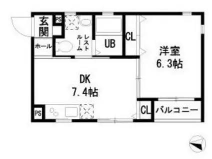 メゾン・ド・アジュール(1DK/2階)の間取り写真