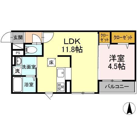 DHCR広瀬町(1LDK/1階)の間取り写真