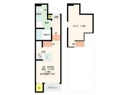 LA LUCE東比恵(1K/2階)の間取り写真