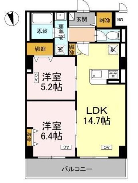 カスタリア西船橋II(2LDK/4階)の間取り写真