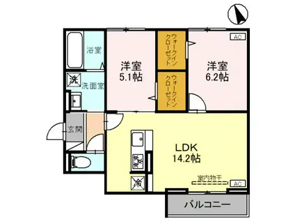 Dアヴァンス赤山(2LDK/3階)の間取り写真