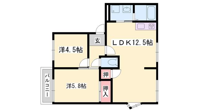 ネオハイツロッキーA棟(2LDK/1階)の間取り写真