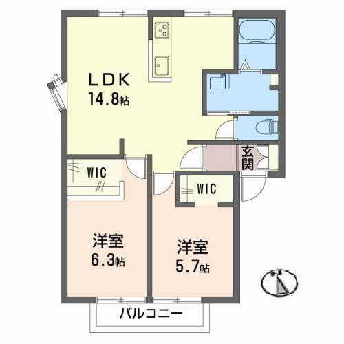 ヴィラ橋本 B棟(2LDK/2階)の間取り写真