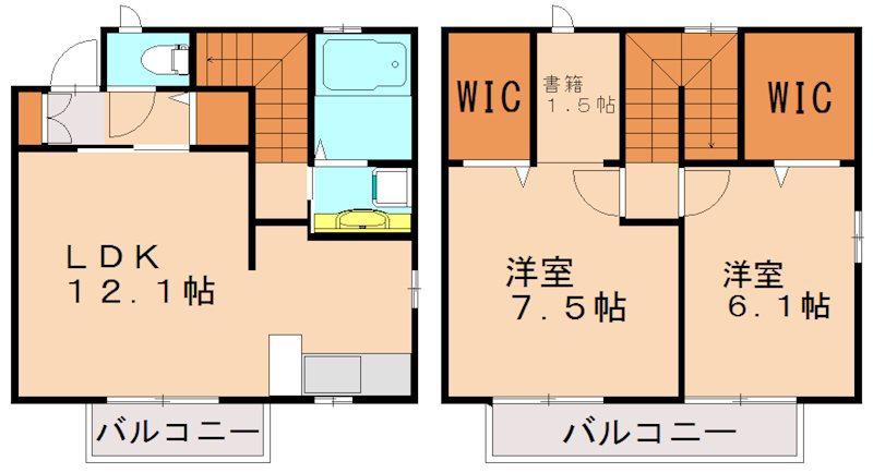 フォーチュネットハウス B棟(2LDK/2階)の間取り写真